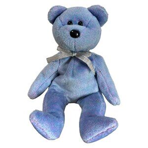 Clubby II 7th Gen Jingle TY‎ Beanie Baby Light Blue Bear Plush No Chest Button